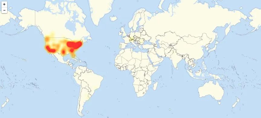 美国受网络中断影响的区域