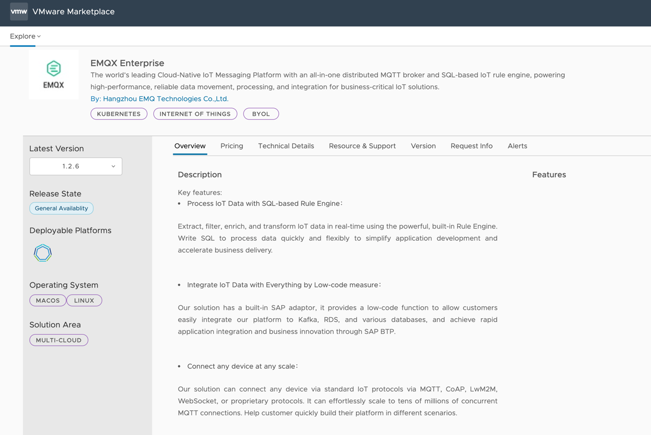 企业级MQTT物联网接入平台EMQX正式上线VMware Marketplace